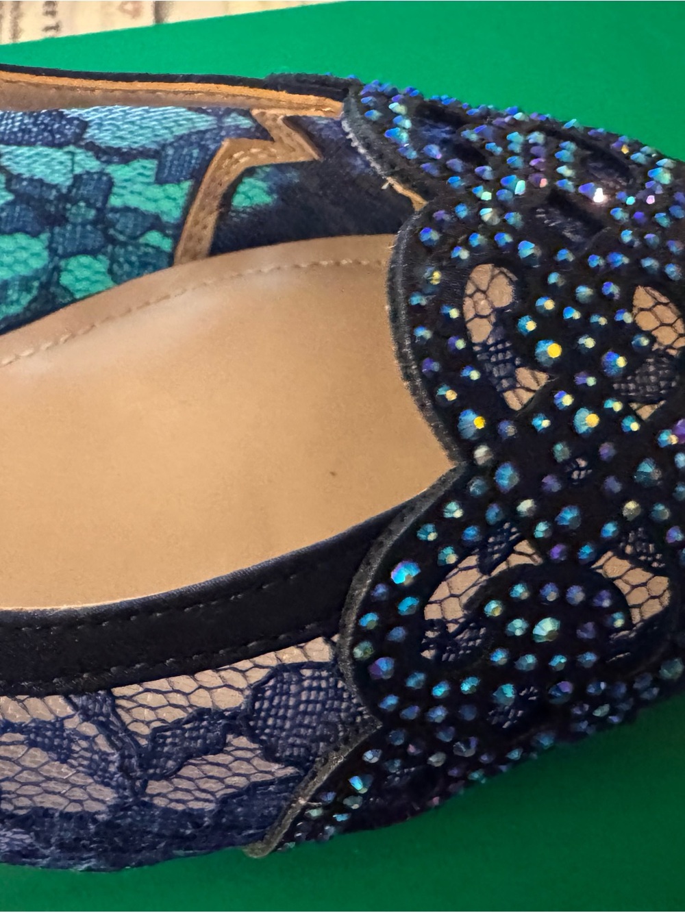 J. Renee Crystal embellished Navy Lace heel- @2 in square NWT prom wedding 10W